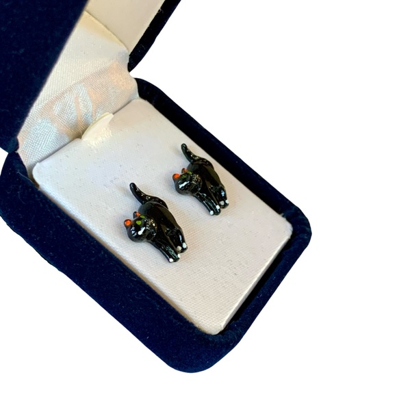 Black Cat Miniature Stud Earrings, Vintage - (1980's) - Picture 8 of 8